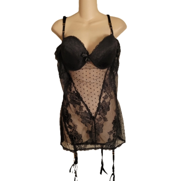 Seven 'til Midnight Black Rose Lace And Dot Mesh Chemise Size Women's 1X/2X - Picture 3 of 13